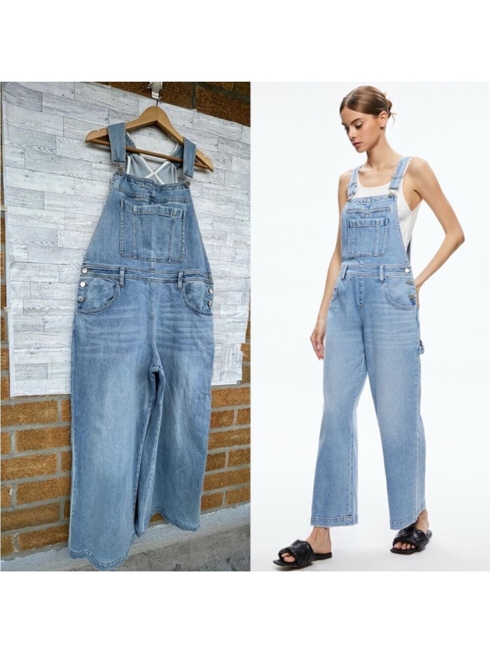Alice + Olivia Washed Light Blue Denim Women's Overalls